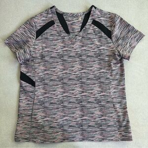 White Cross Fit V Neck Scrub Top. Pink Space Dye. Large.